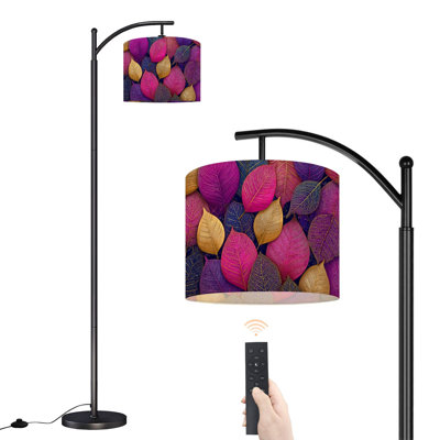  Lampe sur pied arc mauve doré feuilles d'automne élégantes détails floraux haute lampe sur pied moderne abat-jour réglable en lin à 3 températures de couleur