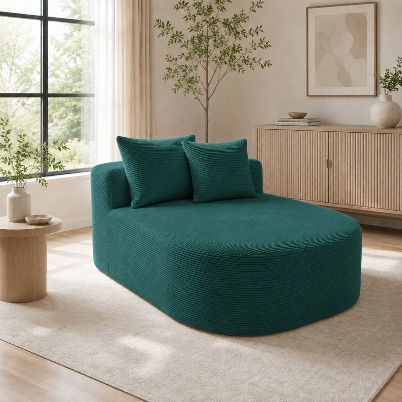 Méridienne rembourrée en velours côtelé 67 po, fauteuil à siège profond 67 po pour salon, vert, Vert