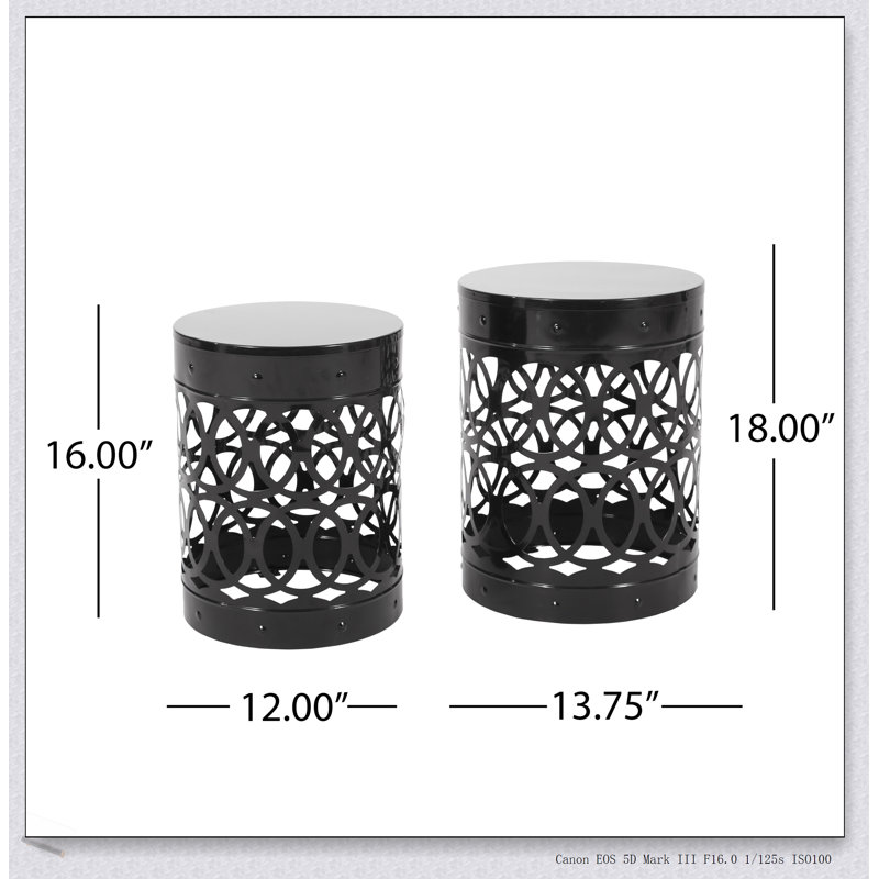 Outdoor Delight Powder-Coated Iron End Table, Set Of 2, Versatile And Durable For Modern Garden And Living Spaces, Black