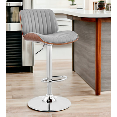 Tabouret de bar réglable en similicuir gris et acier noir