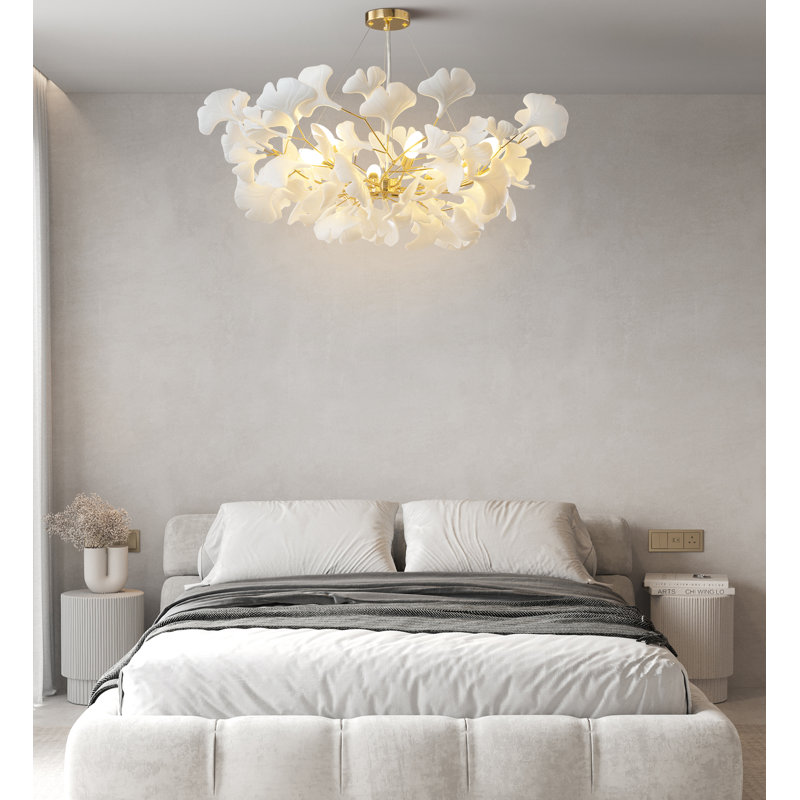 Lustre en feuille de ginkgo Glovsky, Doré, H 13,8 po x l 39,3 po x P 39,3 po, 8
