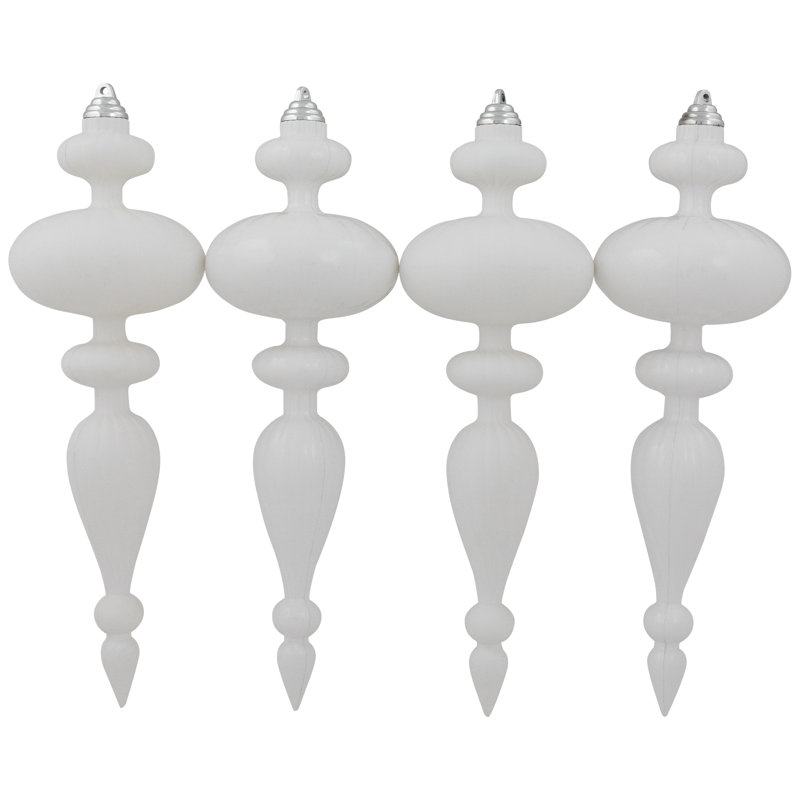 Commercial Size Shatterproof Finial Christmas Ornaments - 14" - Set Of 4, White