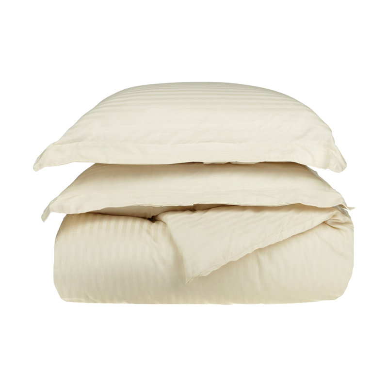 Luxor Treasures 100% Cotton Sateen Weave Striped - Set of 3, Twin Duvet Cover + 1 Standard Sham, Ivory