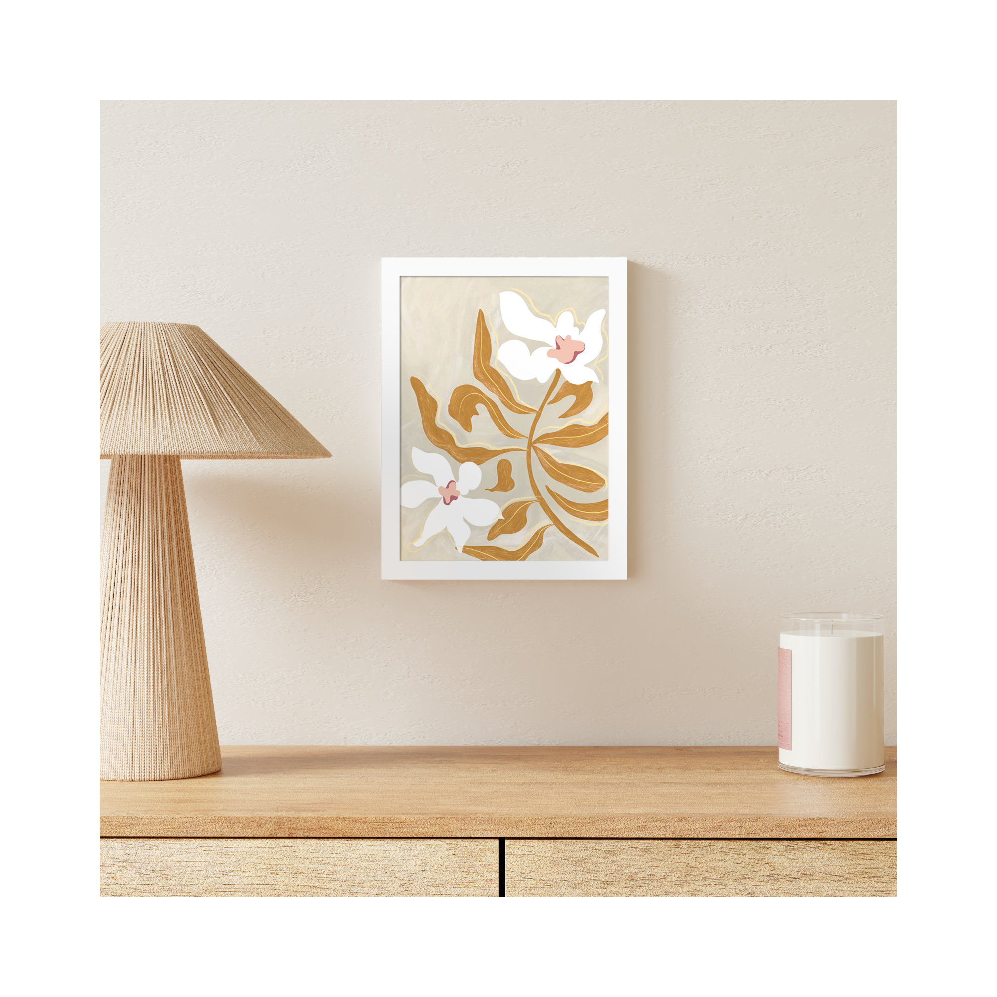 Flower Flower Flower by Arty Guava Wood Framed Wall Art Print, 13" H x 10" W, White