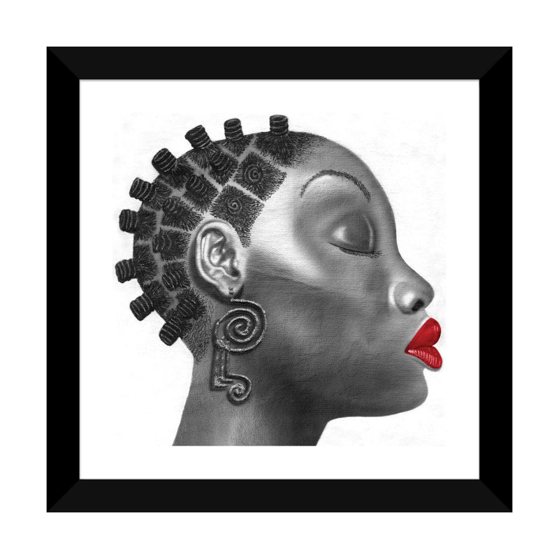 «Nubian Girl» par Fred Odle - reproduction, Blanc, H 24 po x l 24 po x p 1 po, Papier encadré noir