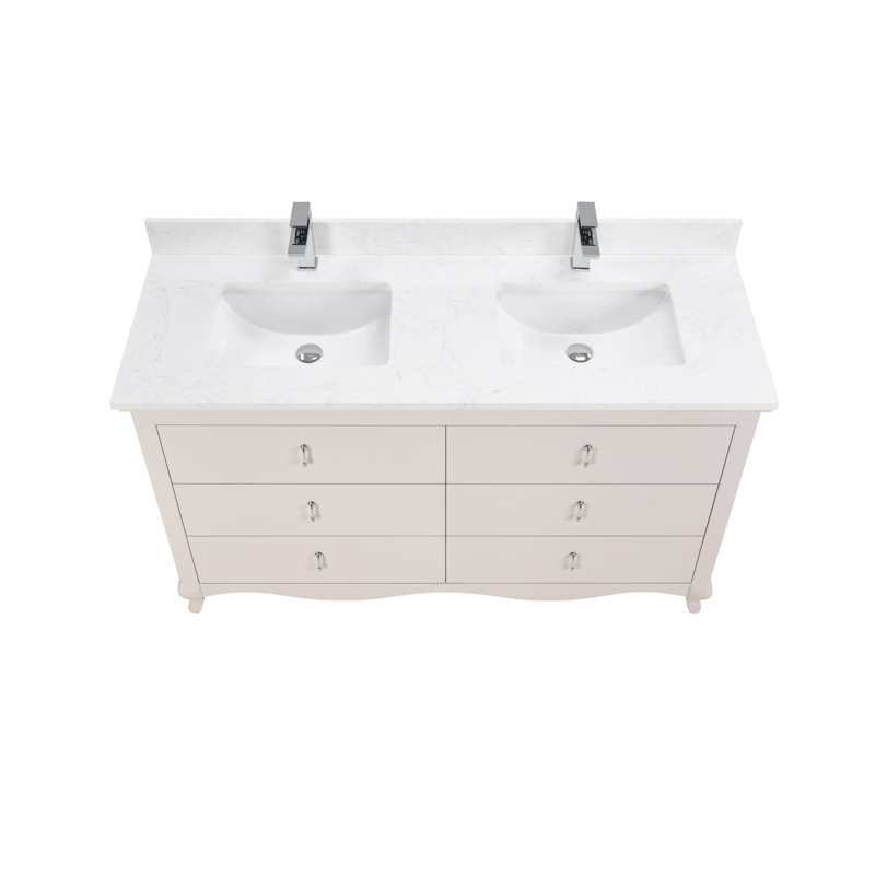 60" Solid Wood Sink Vanity  With 1' Artificial Stone Top, Dreamy White