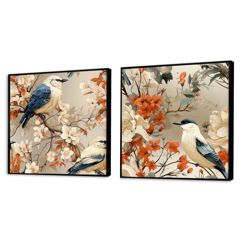 Lenora - Ensemble de 2 collages carrés floraux, Cadre flottant noir, H 36 po x l 73 po