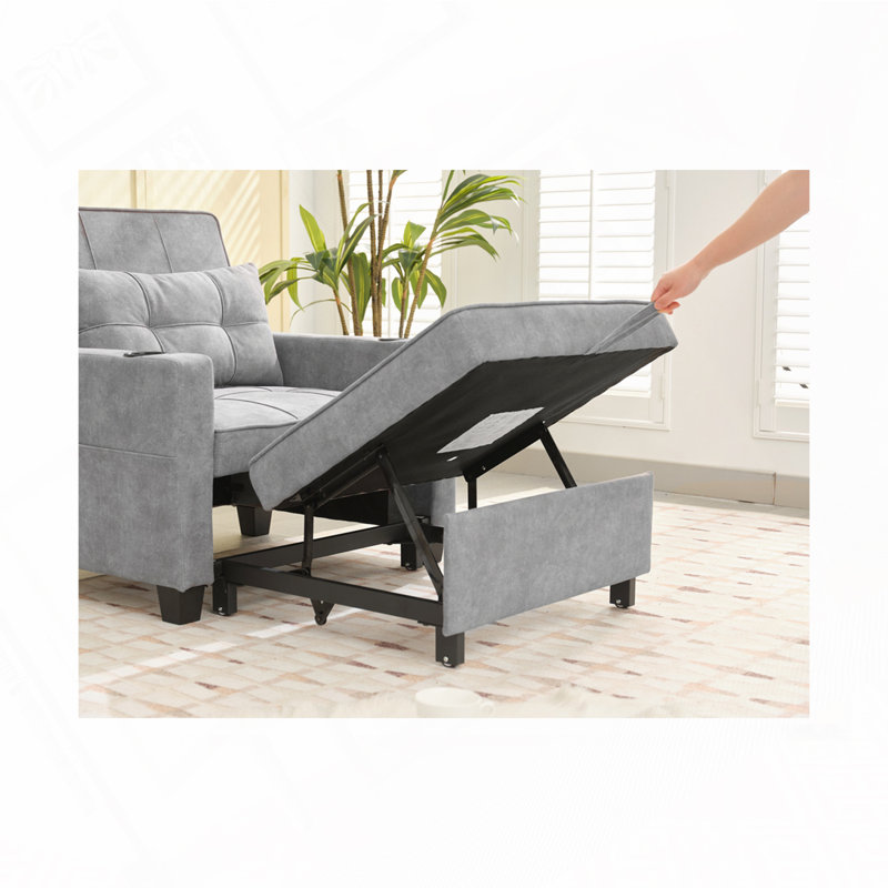 Fauteuil convertible convertible avec ports USB, Tissu technique gris clair