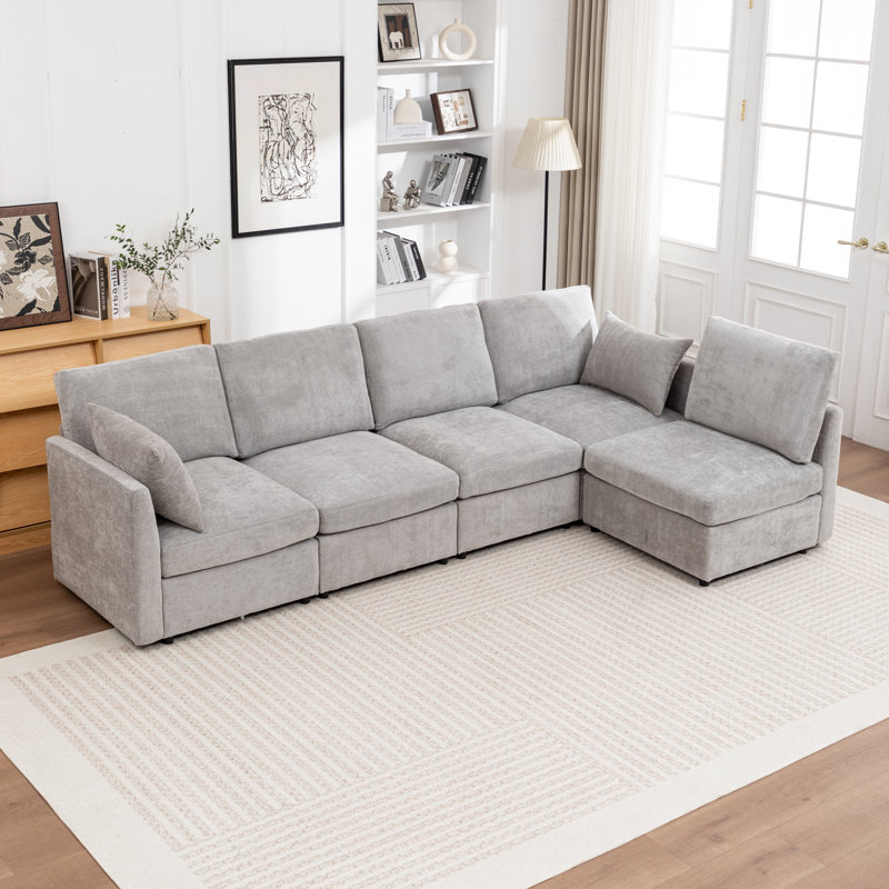 Canapé modulaire rembourré 5 pièces Miller, Gris
