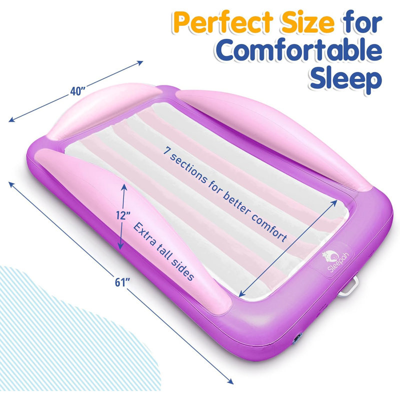 Lit de voyage pour tout-petits Sleepah, matelas gonflable pour enfants avec coussin et sac de transport - mauve