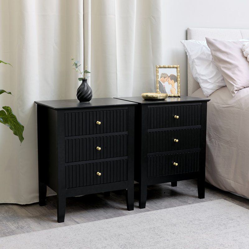 Caton 48cm W Manufactured Wood Bedside Table, Black