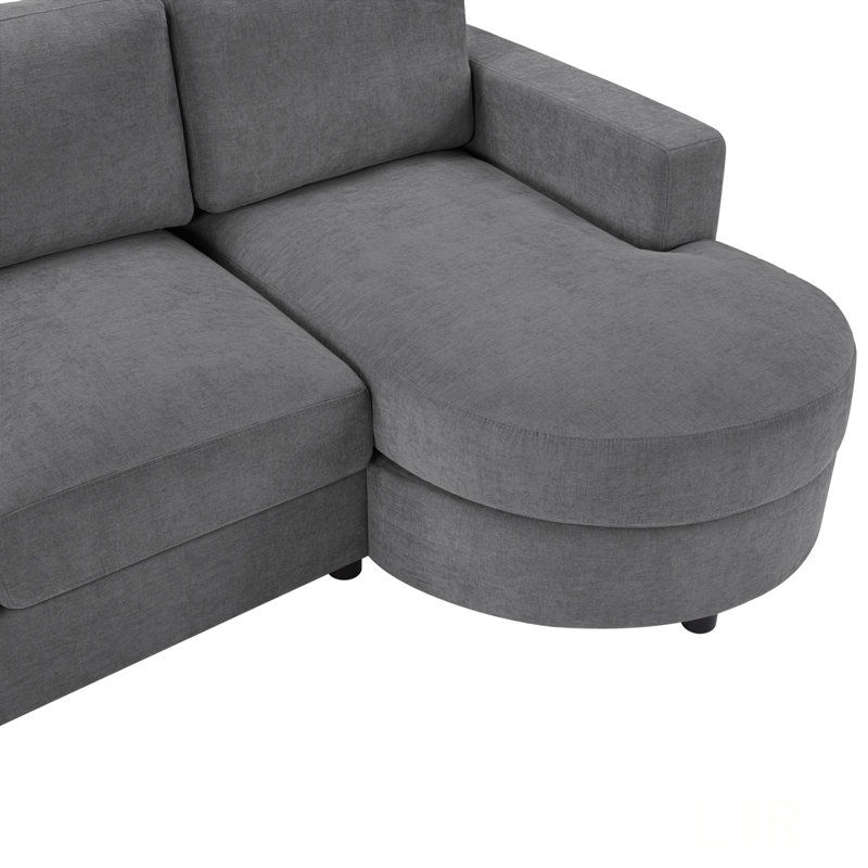 Canapé modulaire moderne en L avec méridienne incurvée, ports USB et poches de rangement latérales pour un salon confortable