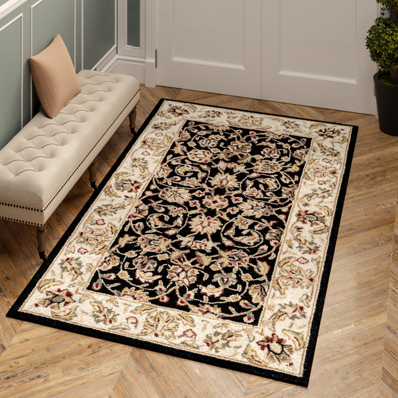Helena Oriental Hand Hooked Wool Green/Black Area Rug, Rectangle 9' x 12'