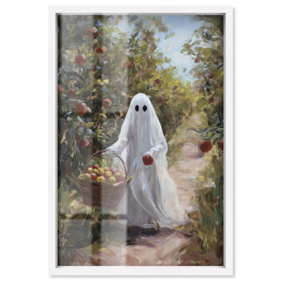 «Apple cueillette fantôme», art décoratif d'Halloween par Art Remedy, cadre blanc, 17 x 25