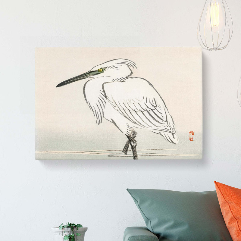 Snowy Egret by Kono Bairei - Wrapped Canvas, 40cm H x 60cm W x 3cm D