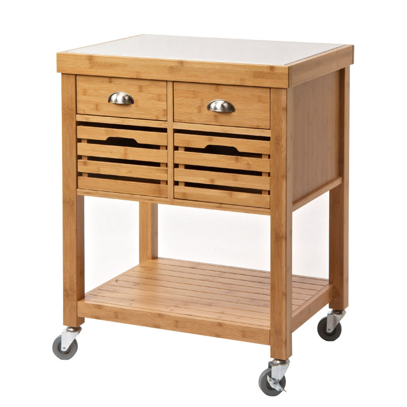 Îlot de cuisine 36 pouces, 2 tiroirs, plateau en acier inoxydable, brun