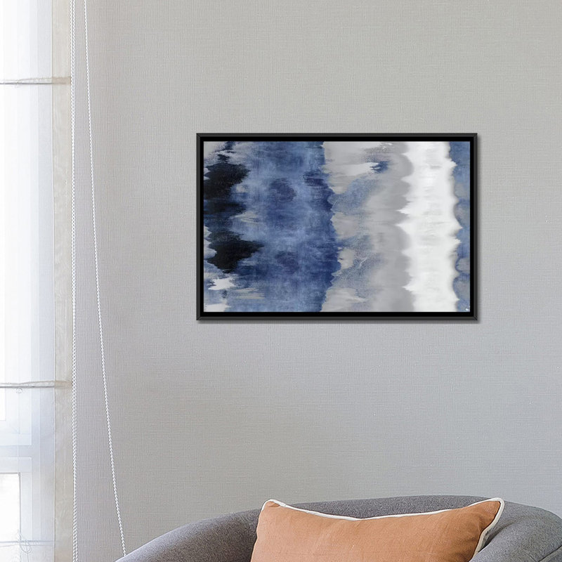 « résonateur-indigo », reproduction d’art sur toile tendue, H 18 po x l 26 po x P 1,5 po, Toile avec cadre flottant noir
