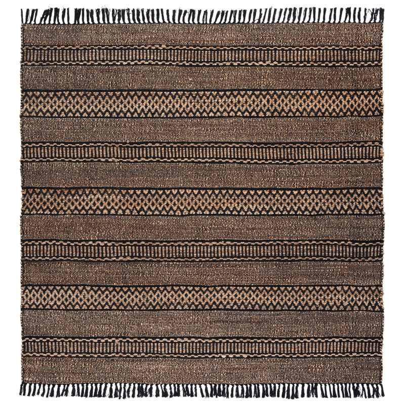 Natural Fiber 123 Hand Woven 50% Jute; 50% Cotton Geometric Shapes Rug, Square 7'