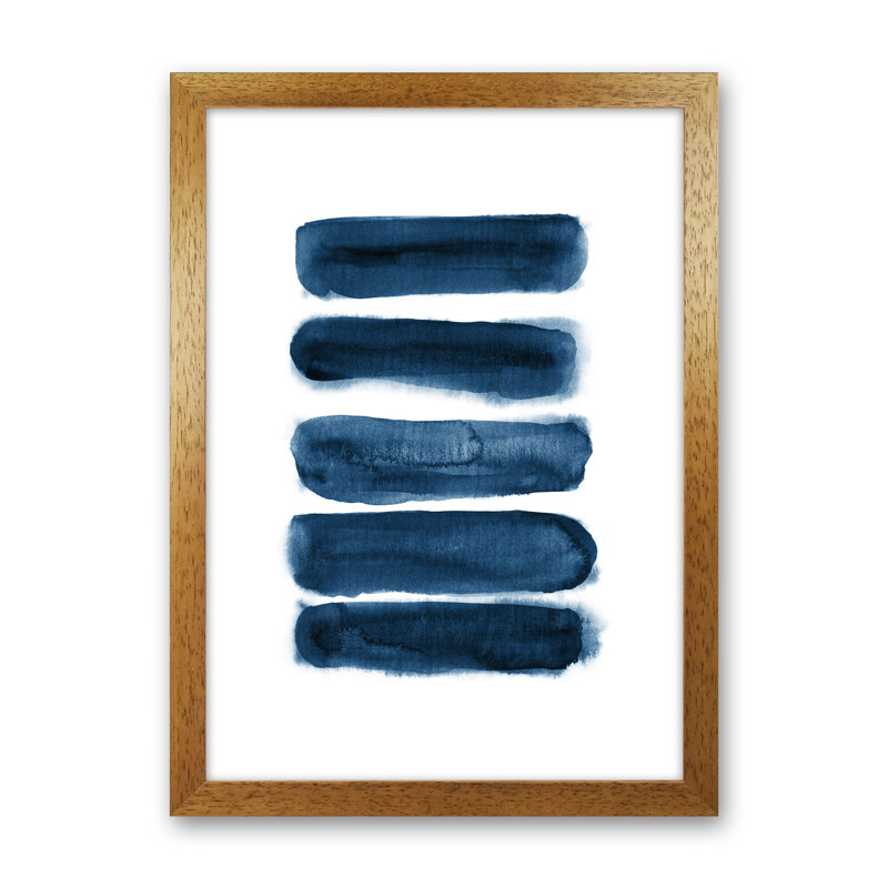 Blue Watercolour Strokes - Print, 63cm H x 46cm W x 3cm D, Brown Framed