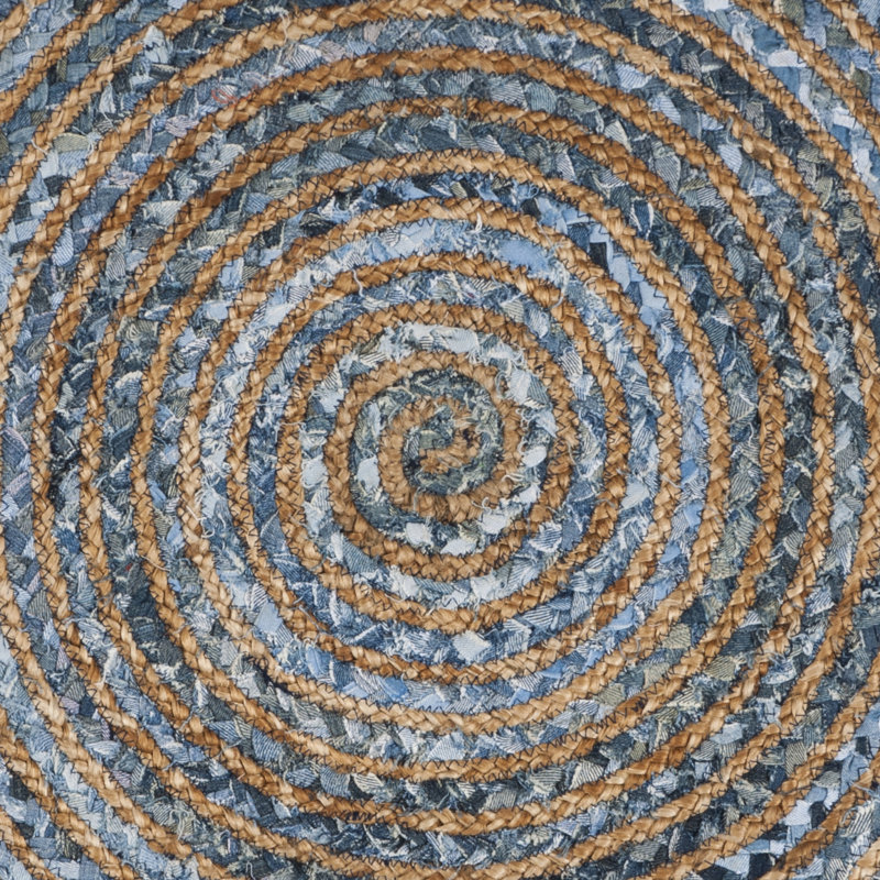 Abhay Hand Woven Cotton/Jute Rug in Ivory/Denim, Round 10'