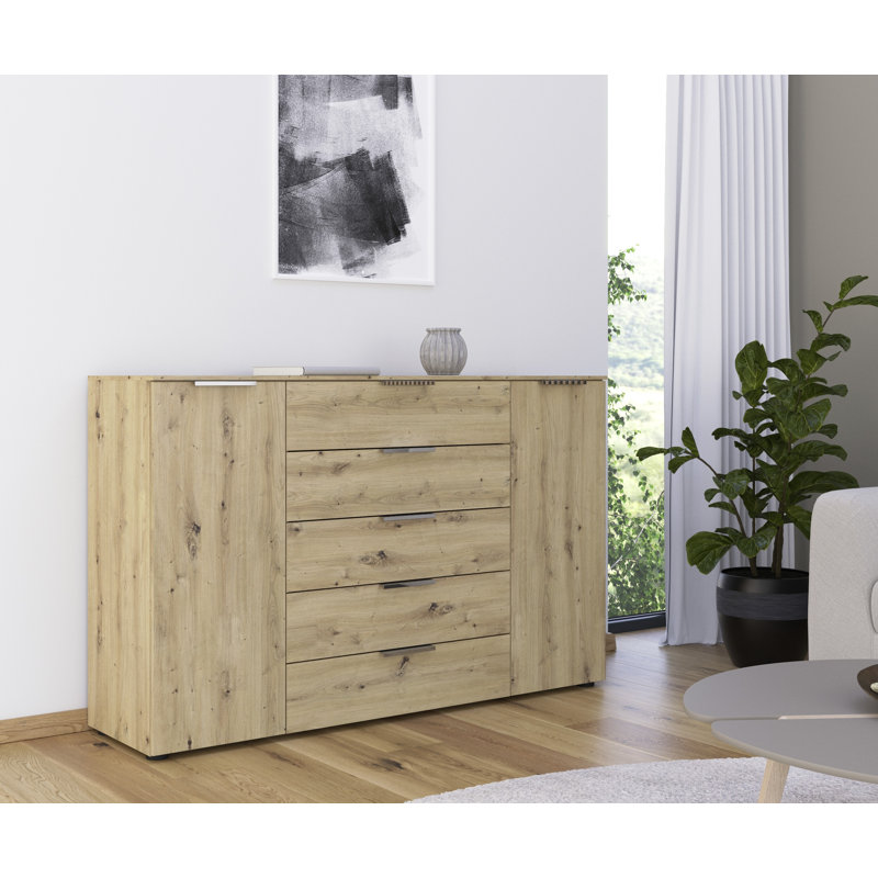 Flipp 5 - Drawer Chest of Drawers, Artisan Oak/Chrome