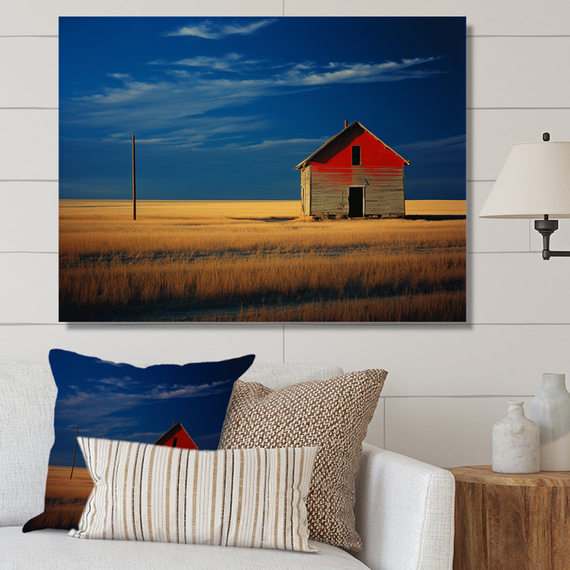 Minimalisme jaune et bleu campagnard côté campagne sur toile, H 24 po x l 32 po x P 1 po, Toile tendue
