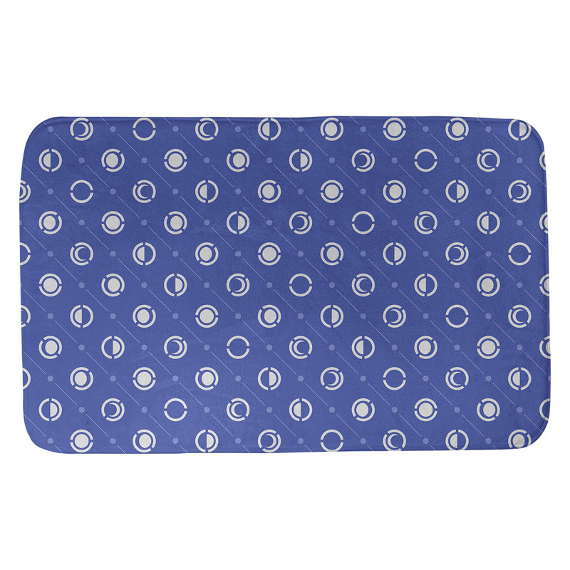 Tapis de bain géométrique antidérapant en microfibre Moon phases, l 21 po x L 34 po, Blanc/bleu