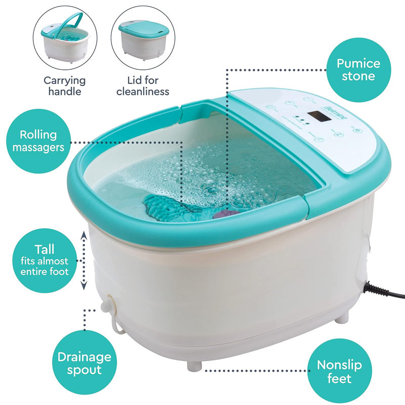 Masseur de bain de pieds pour le bain de pieds - bain de pieds avec chaleur - bain de pieds avec 6 rouleaux de massage shiatsu, dissolvant de cal, temps et température réglables - soulagement du stress et apaisement des pieds