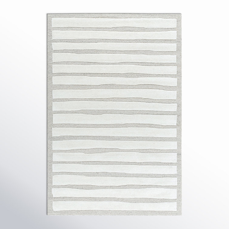 Rectangle Triton Striped Hand Tufted Wool Area Rug in Gray