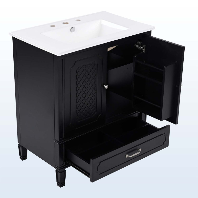 Meuble-lavabo 30 po avec lavabo, Noir, noir, noir, noir