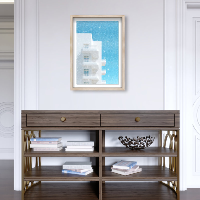 Modular White II Framed Graphic Art, 31.5"H x 21.5"W, Natural Oak Shadowbox