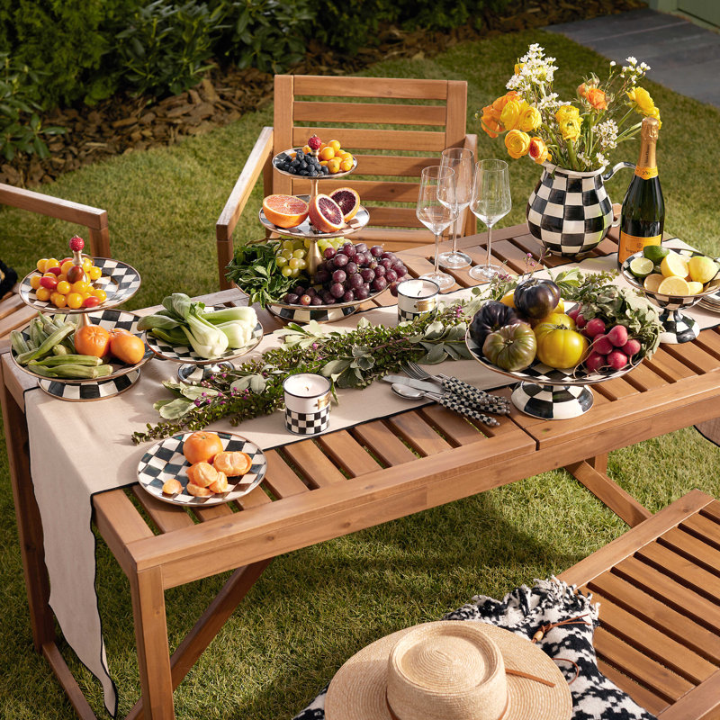 Elegant Hand-Painted Black and White Checkered Two-Tier Sweet Stand