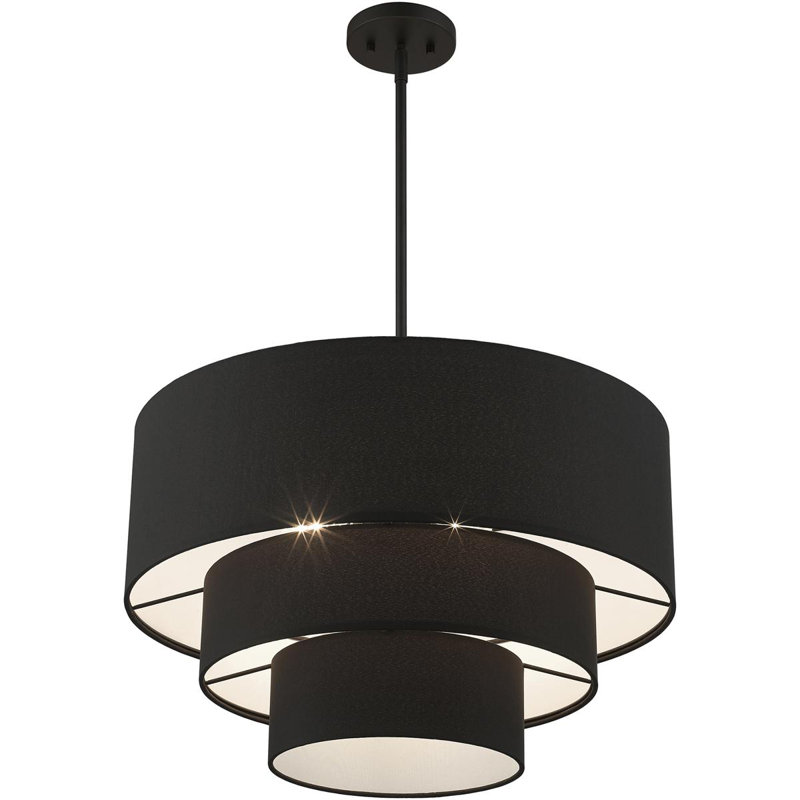 Lustre suspendu 4 lumières en nickel brossé, Noir, Noir, Orange