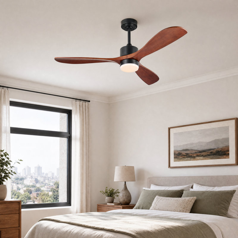 Calisse 52" Modern Farmhouse Ceiling Fan with Dimmable LED Light and Remote, Black/Brown