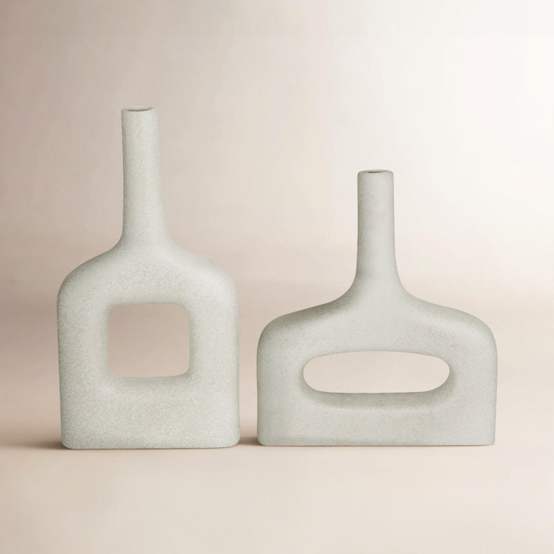 2 Piece Stoneware Table Vase Set, White
