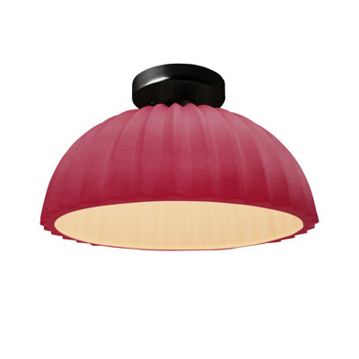 Radiance - Pleated Dome Semi-Flush - Cerise - Matte Black - Dedicated LED
