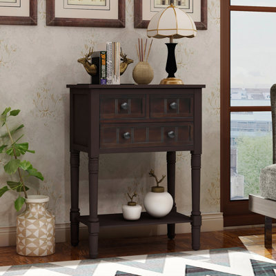 Narrow Console Table, Slim Sofa Table With Three Storage Drawers And Bottom Shelf For Living Room, Easy Assembly