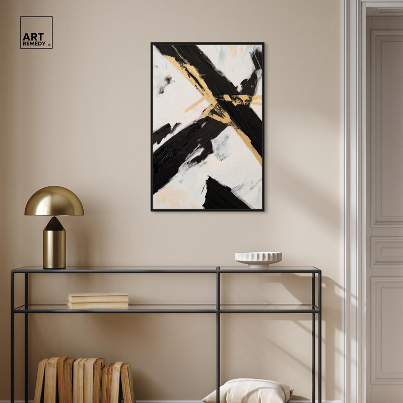 Art Remède noir et blanc, toile d'art Poids de noir III, H 31 po x l 21 po, Cadre flottant noir
