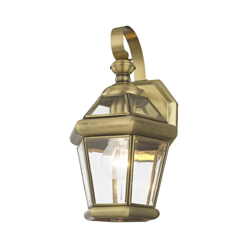 Lanterne murale d'extérieur en verre biseauté Creason, H 12 po x l 7 po x P 7 po, Laiton antique