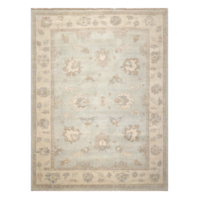 Tapis multicolore en laine délavé à la pierre Oushak noué à la main