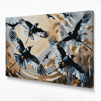 Oiseaux, pie australienne, art mural sur toile grise