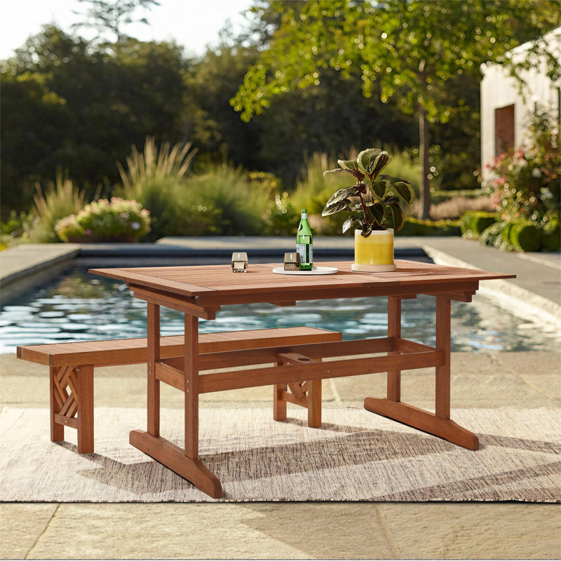 Averyann 59.8''-78.3'' W Solid Wood Extendable Outdoor Dining Table with Umbrella Hole