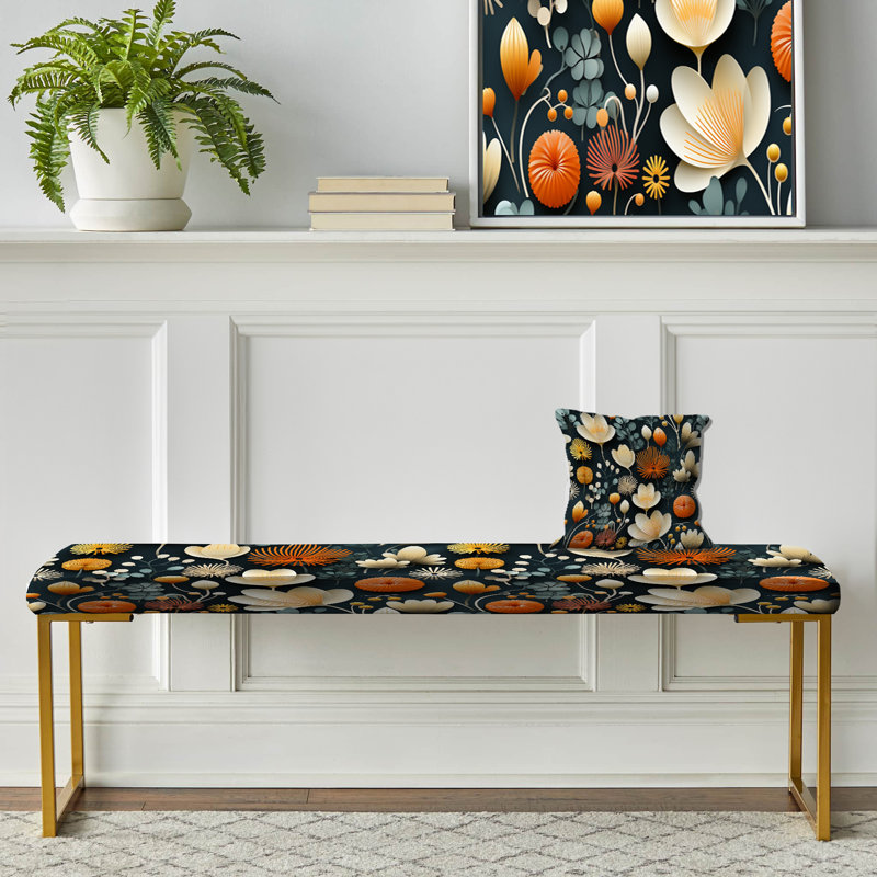 Banc rembourré floral jaune et orange