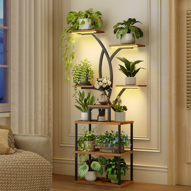 Flower Spike-Shaped Plant Stand Indoor with Grow Lights - 8 Tiered Tall Plant Shelf