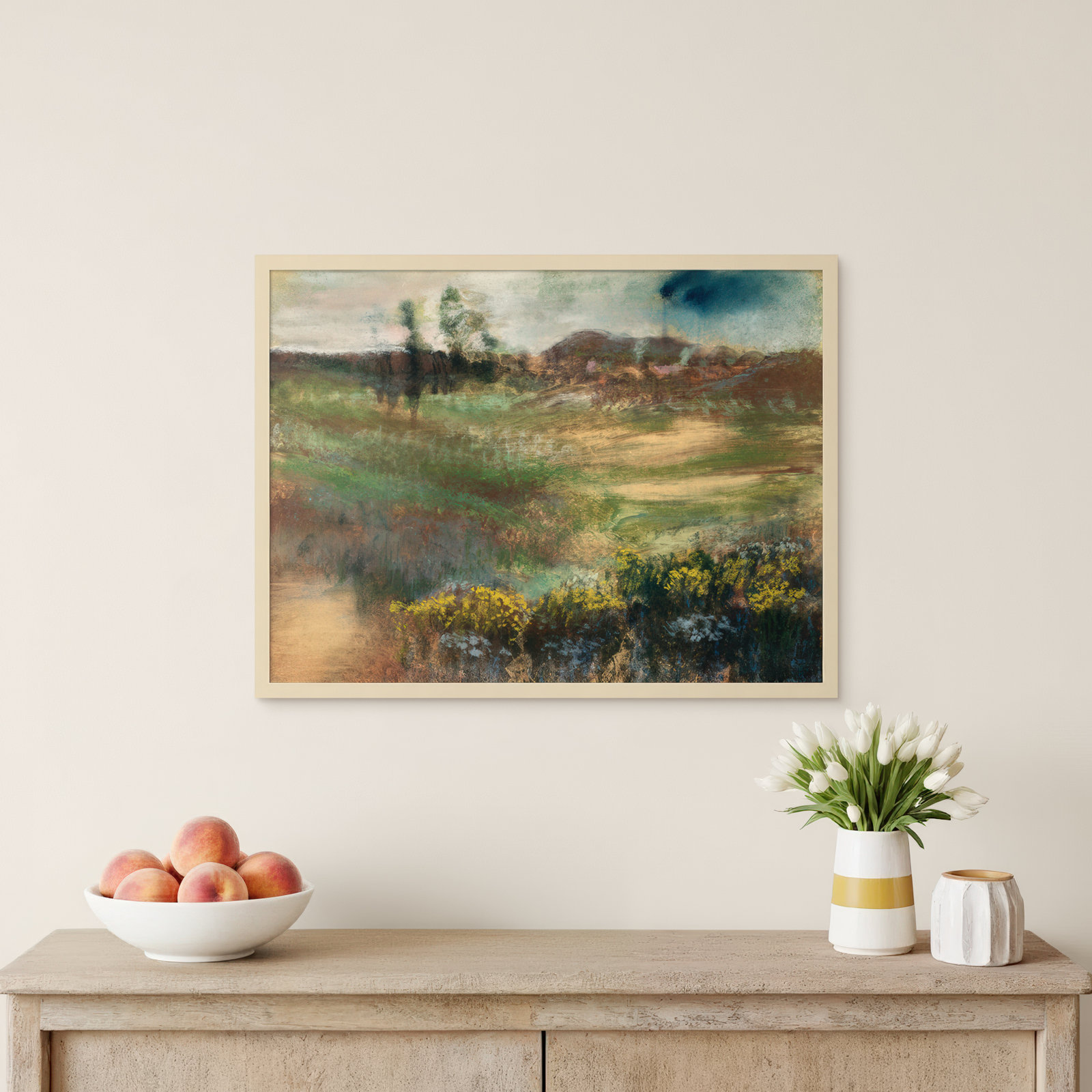 Edgar Degas's Landscape With Smokestacks Print, Brown Framed, 25" H x 33" W