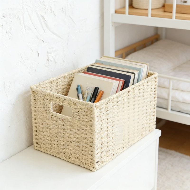 Handwoven Rattan Storage Basket, Woven Storage Box For Home Organization, Decorative Storage Bin For Living Room, Bedroom, Closet, Bookshelf