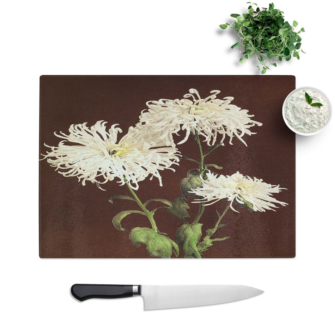 Tempered Glass White Chrysanthemums by Kazumasa Ogawa Chopping Board