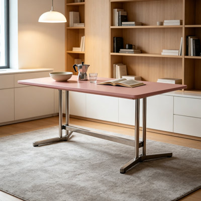 Pink Multi-layer Solid Wood Stainless Steel Desk