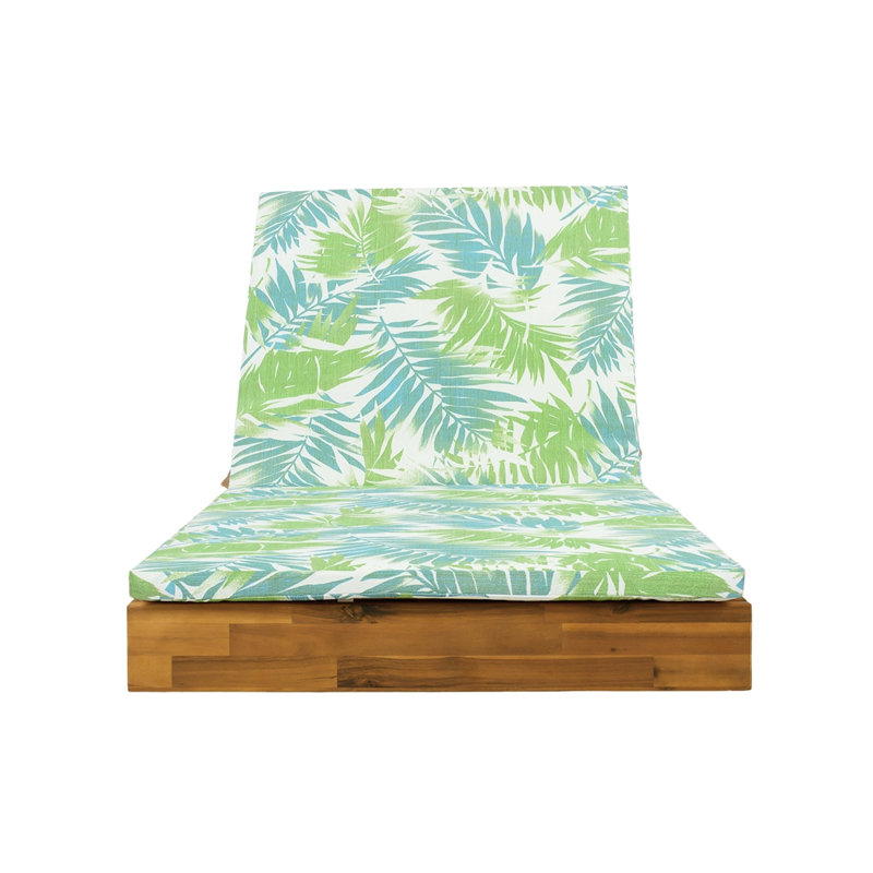 Acacia Wood Chaise Lounge with 2-Fold Thin Cushion, Green Leaf