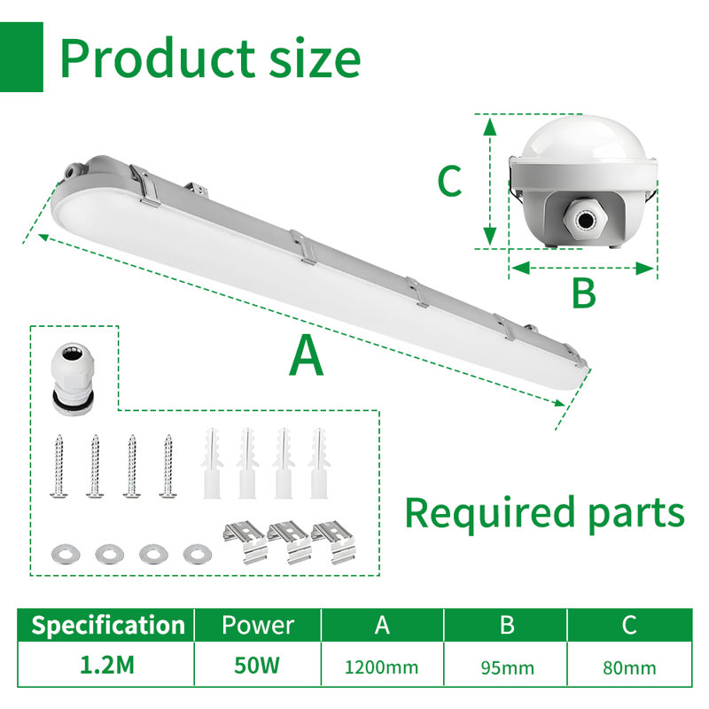 Luminaire étanche à la lumière 120-177v commercial et étanche à la vapeur de 4 pieds, gradation 0-10v, Ip65 imperméable, 50 watts réglable et cct pour les garages de lavage de voiture de congélateurs, paquet de 9